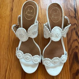 White Jack Rogers stacked wedge heels